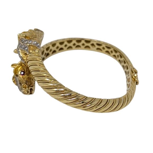18K Gold Double Horse Head Diamond Ruby Bypass Bangle Bracelet Yellow Gold - Picture 9 of 16